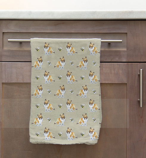 Rough Collie & Bee Tea Towel